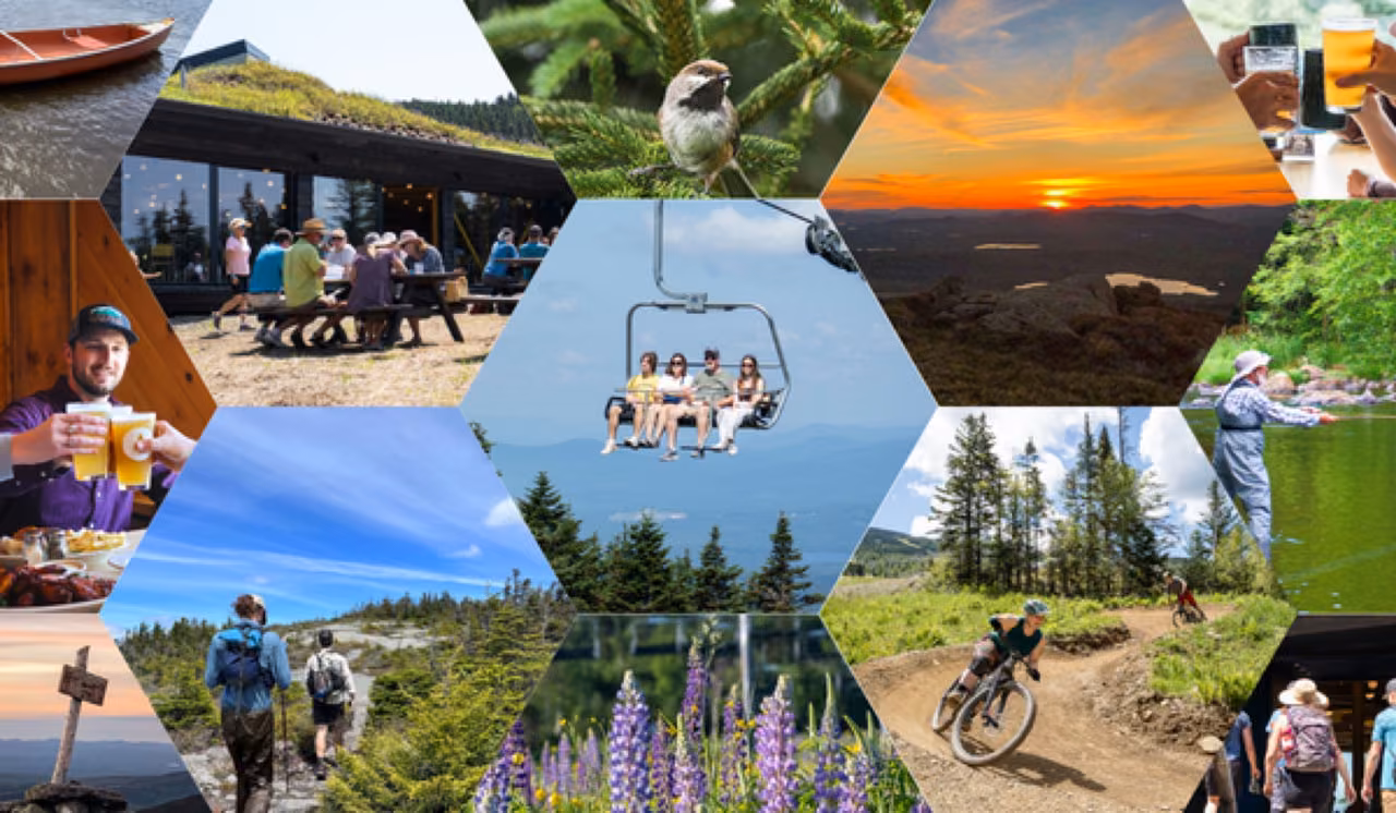 Collage of summer activities, mountain scenery and a chairlift at Saddleback.